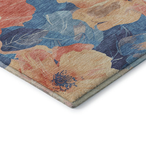 HomeRoots 10' X 14' Washable Peach & Blue Floral Area Rug with UV Protection for Stylish Living Spaces 694328