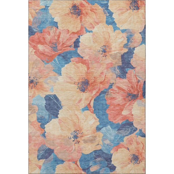 HomeRoots 10' X 14' Washable Peach & Blue Floral Area Rug with UV Protection for Stylish Living Spaces 694328