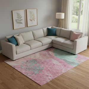 HomeRoots 9' X 12' Vibrant Pink & Teal Floral Area Rug - Washable, UV Protected, Perfect for Family Spaces! 694333