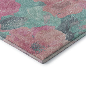 HomeRoots 9' X 12' Vibrant Pink & Teal Floral Area Rug - Washable, UV Protected, Perfect for Family Spaces! 694333