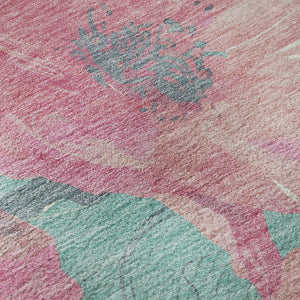 HomeRoots 9' X 12' Vibrant Pink & Teal Floral Area Rug - Washable, UV Protected, Perfect for Family Spaces! 694333