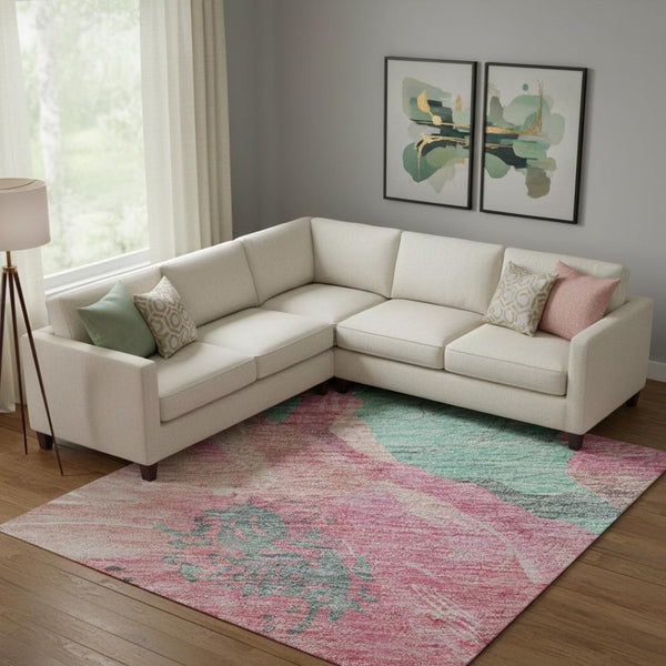 HomeRoots 10' Pink and Teal Floral Washable Area Rug - Durable, UV Protected, Non-Slip for Everyday Living 694334