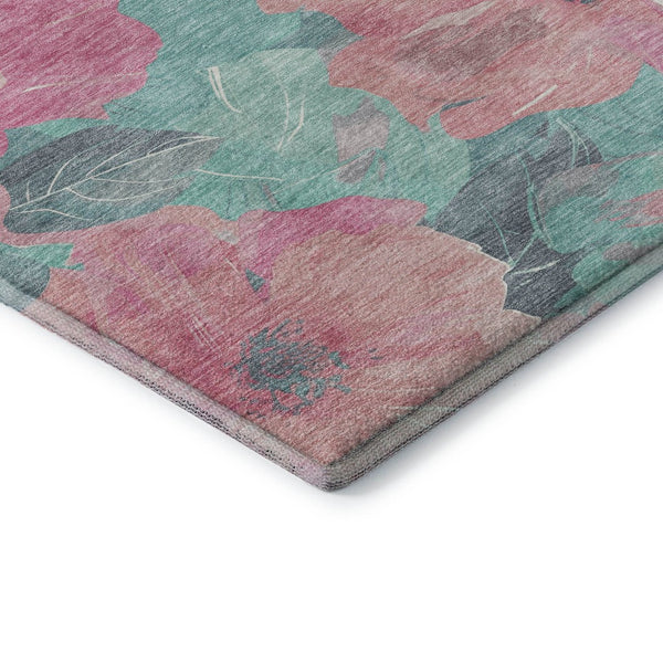HomeRoots 10' Pink and Teal Floral Washable Area Rug - Durable, UV Protected, Non-Slip for Everyday Living 694334