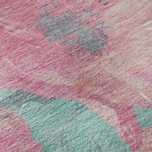 HomeRoots 10' Pink and Teal Floral Washable Area Rug - Durable, UV Protected, Non-Slip for Everyday Living 694334