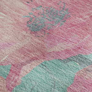 HomeRoots 10' Pink and Teal Floral Washable Area Rug - Durable, UV Protected, Non-Slip for Everyday Living 694334