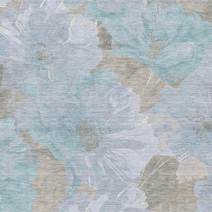 HomeRoots 5' X 8' Sky Blue & Taupe Floral Area Rug - Washable, UV-Protected, Durable for Homes with Kids & Pets 694336