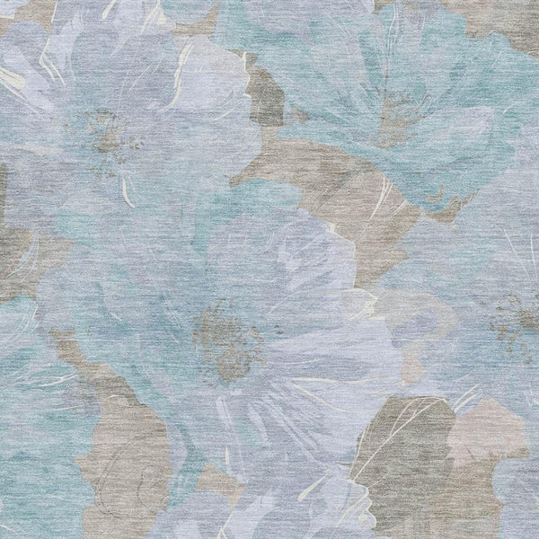 HomeRoots 5' X 8' Sky Blue & Taupe Floral Area Rug - Washable, UV-Protected, Durable for Homes with Kids & Pets 694336