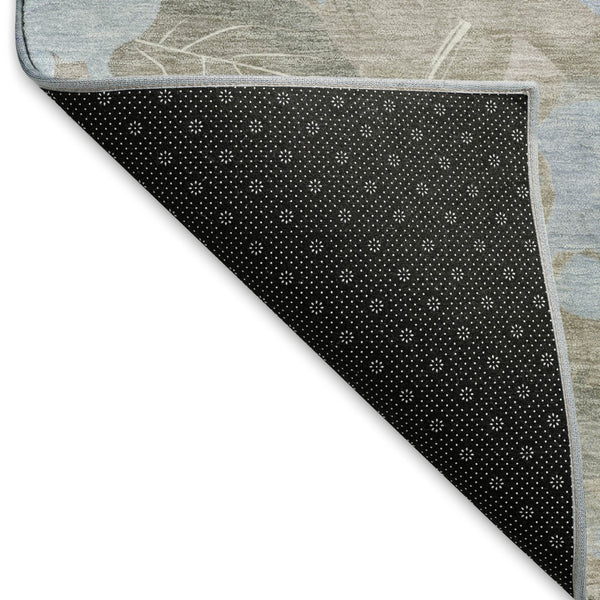 HomeRoots 8' Sky Blue & Taupe Floral Round Rug - Washable, UV-Protected, Durable & Stylish for Every Space 694337