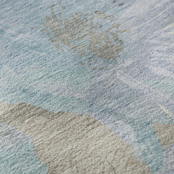 HomeRoots 8' Sky Blue & Taupe Floral Round Rug - Washable, UV-Protected, Durable & Stylish for Every Space 694337