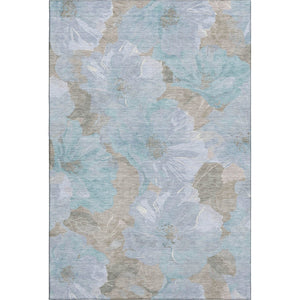 HomeRoots 9' X 12' Sky Blue and Taupe Floral Area Rug - Washable, UV-Protected, Stain-Resistant, Durable Design! 694339
