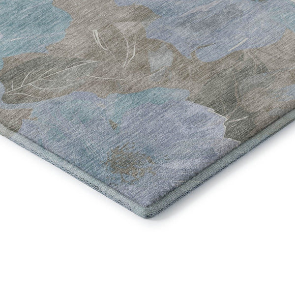 HomeRoots 9' X 12' Sky Blue and Taupe Floral Area Rug - Washable, UV-Protected, Stain-Resistant, Durable Design! 694339