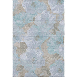 HomeRoots 9' X 12' Sky Blue and Taupe Floral Area Rug - Washable, UV-Protected, Stain-Resistant, Durable Design! 694339