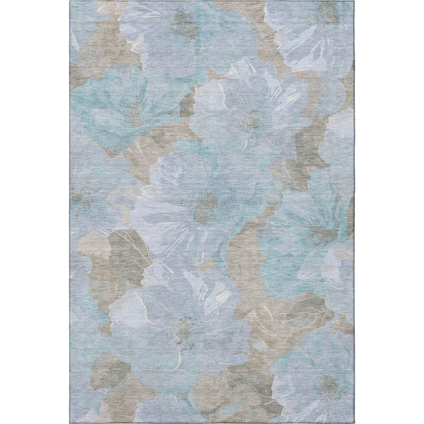 HomeRoots 9' X 12' Sky Blue and Taupe Floral Area Rug - Washable, UV-Protected, Stain-Resistant, Durable Design! 694339