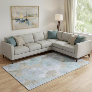 HomeRoots 10' Sky Blue and Taupe Floral Washable Area Rug - UV Protected, Stain Resistant, Easy Care Design 694340