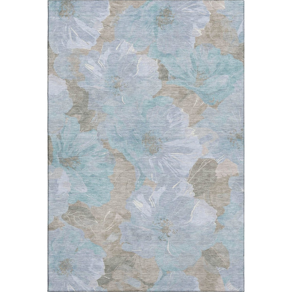 HomeRoots 10' Sky Blue and Taupe Floral Washable Area Rug - UV Protected, Stain Resistant, Easy Care Design 694340