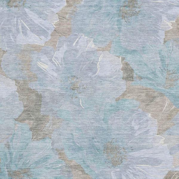 HomeRoots 10' Sky Blue and Taupe Floral Washable Area Rug - UV Protected, Stain Resistant, Easy Care Design 694340