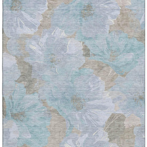 HomeRoots 10' Sky Blue and Taupe Floral Washable Area Rug - UV Protected, Stain Resistant, Easy Care Design 694340