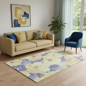 HomeRoots 5' X 8' Floral Area Rug in Wheat and Lavender – Washable, Stain-Resistant, UV Protected Design! 694348