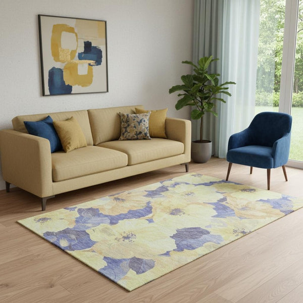 HomeRoots 5' X 8' Floral Area Rug in Wheat and Lavender – Washable, Stain-Resistant, UV Protected Design! 694348