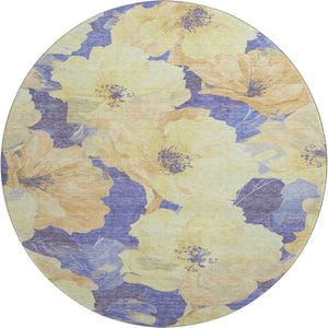 HomeRoots 8' X 8' Floral Round Rug in Wheat & Lavender – Durable, Stain Resistant & UV Protected for Easy Care 694349