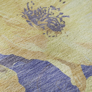 HomeRoots 8' X 8' Floral Round Rug in Wheat & Lavender – Durable, Stain Resistant & UV Protected for Easy Care 694349