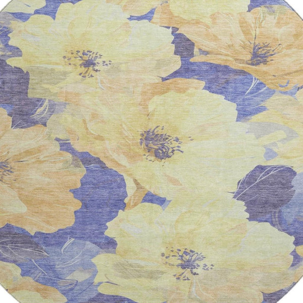 HomeRoots 8' X 8' Floral Round Rug in Wheat & Lavender – Durable, Stain Resistant & UV Protected for Easy Care 694349