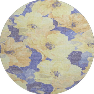 HomeRoots 8' X 8' Floral Round Rug in Wheat & Lavender – Durable, Stain Resistant & UV Protected for Easy Care 694349