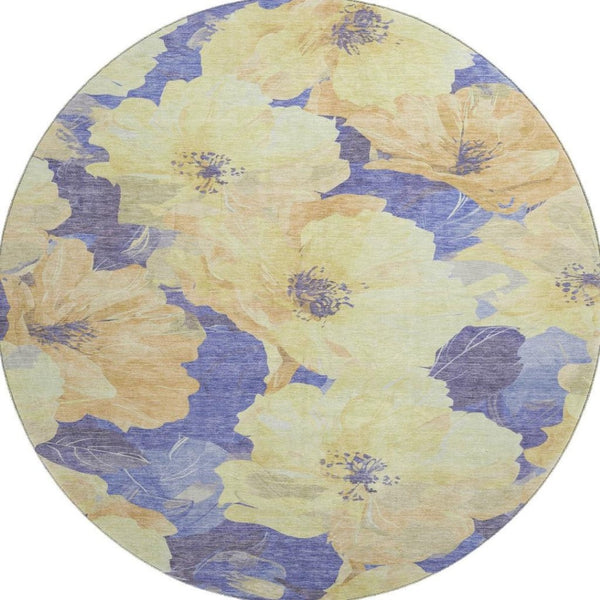 HomeRoots 8' X 8' Floral Round Rug in Wheat & Lavender – Durable, Stain Resistant & UV Protected for Easy Care 694349