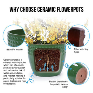 English Elm Set Of 3 Ceramic Flowerpots - Handcrafted Antique Green Planters For Modern Home & Garden Decor W3273P321483-GIGA