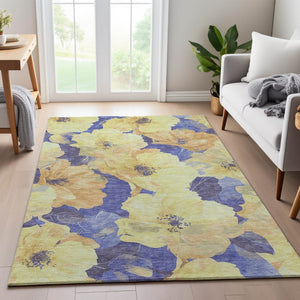 HomeRoots 8' Wheat and Lavender Floral Area Rug – Durable, Washable, UV-Protected for Active Households 694350