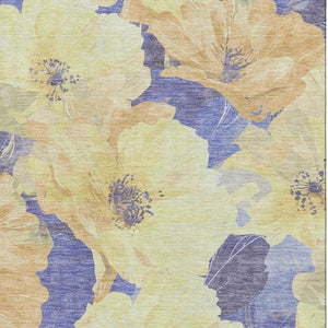 HomeRoots 8' Wheat and Lavender Floral Area Rug – Durable, Washable, UV-Protected for Active Households 694350