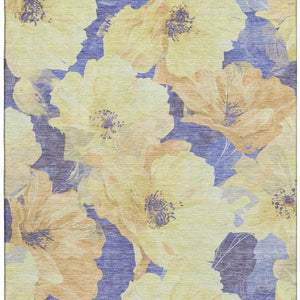 HomeRoots 8' Wheat and Lavender Floral Area Rug – Durable, Washable, UV-Protected for Active Households 694350