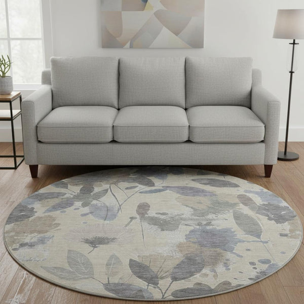 HomeRoots 8' X 8' Elegant Floral Washable Round Rug with UV Protection, Stain Resistance & Non-Slip Backing 694355