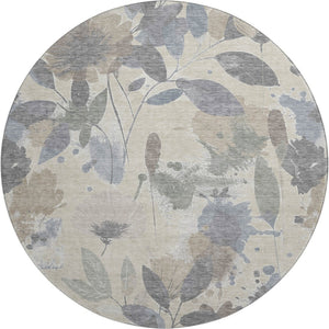 HomeRoots 8' X 8' Elegant Floral Washable Round Rug with UV Protection, Stain Resistance & Non-Slip Backing 694355