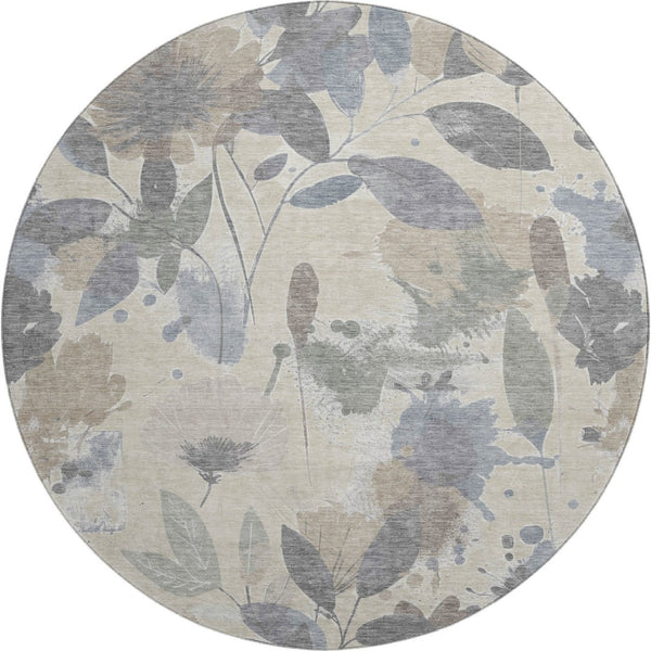 HomeRoots 8' X 8' Elegant Floral Washable Round Rug with UV Protection, Stain Resistance & Non-Slip Backing 694355