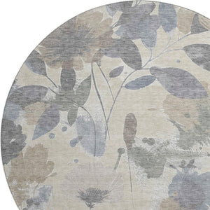 HomeRoots 8' X 8' Elegant Floral Washable Round Rug with UV Protection, Stain Resistance & Non-Slip Backing 694355