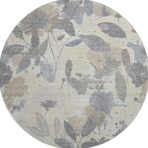 HomeRoots 8' X 8' Elegant Floral Washable Round Rug with UV Protection, Stain Resistance & Non-Slip Backing 694355