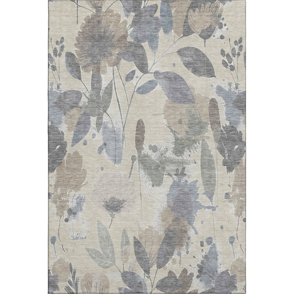 HomeRoots 8' Beige Gray Ivory Floral Area Rug - Durable, Washable, UV-Protected for High-Traffic Spaces 694356