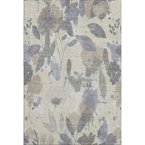 HomeRoots 8' Beige Gray Ivory Floral Area Rug - Durable, Washable, UV-Protected for High-Traffic Spaces 694356