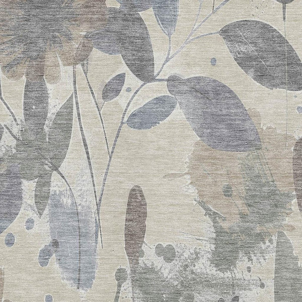 HomeRoots 8' Beige Gray Ivory Floral Area Rug - Durable, Washable, UV-Protected for High-Traffic Spaces 694356