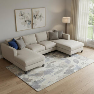 HomeRoots 9' X 12' Elegant Beige Gray Floral Washable Area Rug with UV Protection for High-Traffic Homes 694357