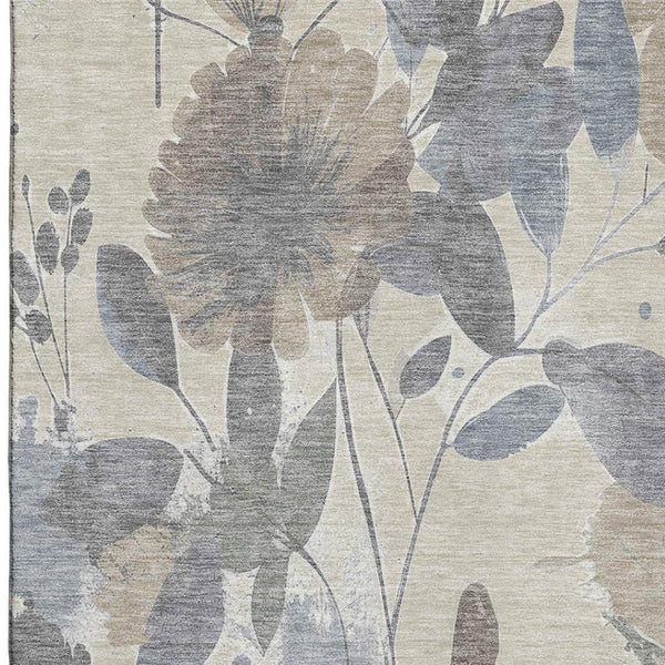 HomeRoots 9' X 12' Elegant Beige Gray Floral Washable Area Rug with UV Protection for High-Traffic Homes 694357