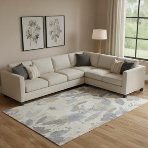 HomeRoots 10' X 14' Transitional Floral Area Rug in Beige, Gray & Ivory – Washable, UV Protected & Durable! 694358