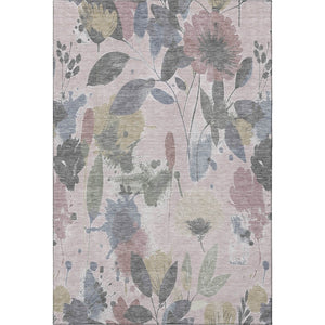 HomeRoots 8' Elegant Blush Mauve and Gray Floral Washable Area Rug with UV Protection for Busy Homes 694362