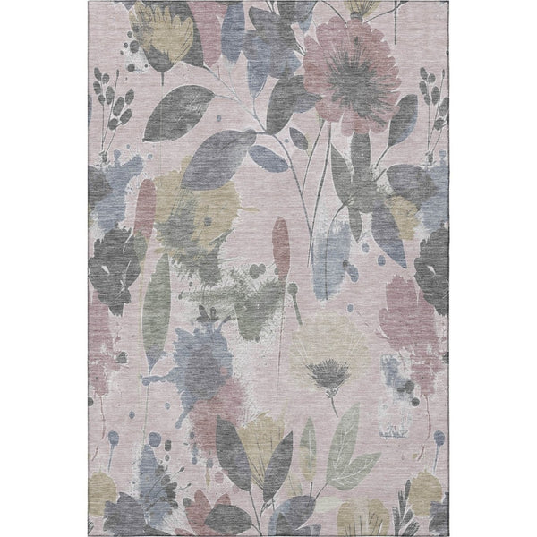 HomeRoots 8' Elegant Blush Mauve and Gray Floral Washable Area Rug with UV Protection for Busy Homes 694362