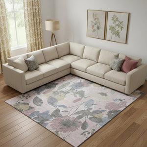 HomeRoots 10' X 14' Blush Mauve & Gray Floral Area Rug - Washable, UV-Protected, Perfect for High-Traffic Spaces! 694364