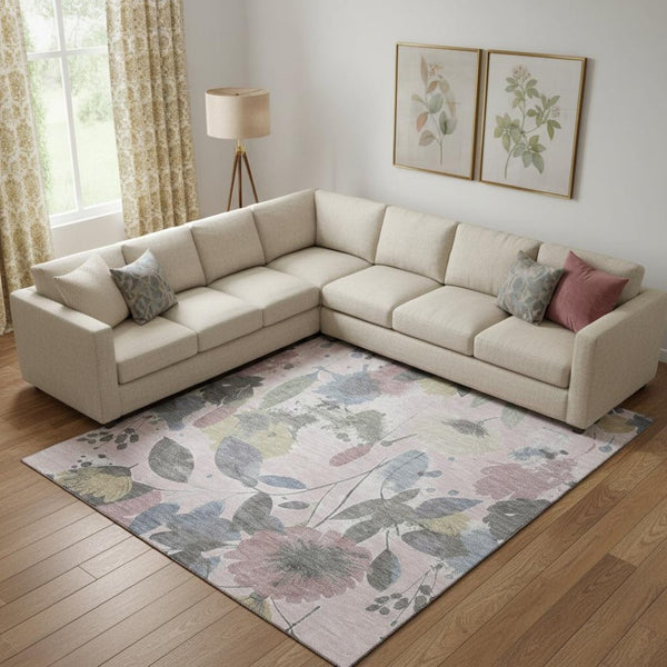 HomeRoots 10' X 14' Blush Mauve & Gray Floral Area Rug - Washable, UV-Protected, Perfect for High-Traffic Spaces! 694364