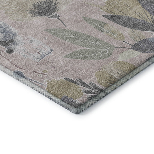 HomeRoots 10' X 14' Blush Mauve & Gray Floral Area Rug - Washable, UV-Protected, Perfect for High-Traffic Spaces! 694364