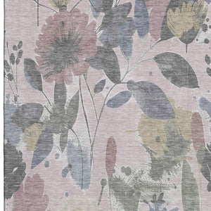 HomeRoots 10' X 14' Blush Mauve & Gray Floral Area Rug - Washable, UV-Protected, Perfect for High-Traffic Spaces! 694364