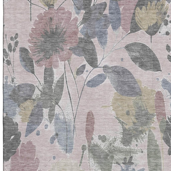 HomeRoots 10' X 14' Blush Mauve & Gray Floral Area Rug - Washable, UV-Protected, Perfect for High-Traffic Spaces! 694364